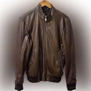 Zara Brown Cafe Racer Faux Leather Jacket